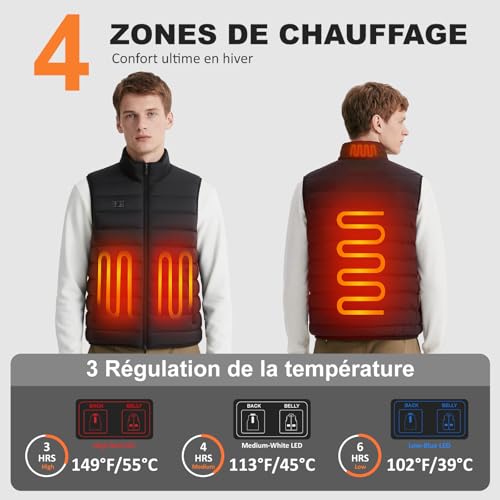 Veste Chauffante Homme Seenlast - Gilet Chauffant 10000mAh Lavable avec 4 Zones de Chauffage pour Ski, Moto, Chasse, Cam