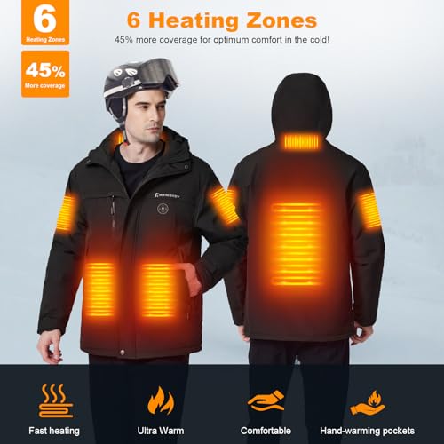 Veste Chauffante Brimekey Homme 7,4V 12000mAh Batterie Externe Imperméable Coupe-vent Ski Randonnée Camping