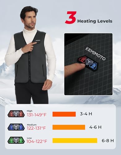 KEMIMOTO Veste Chauffante Homme Femme 8 Zones de Chauffage 3 Niveaux Température pour Ski Chasse Travail Hiver