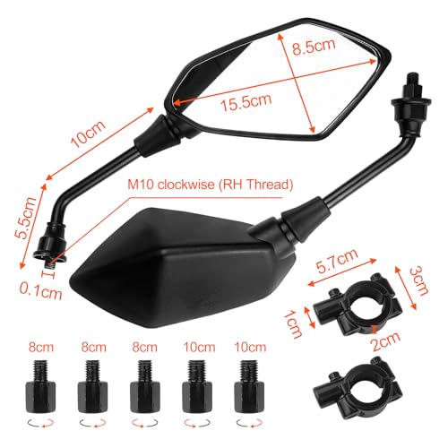 Fousenuk Rétroviseur Moto Universel Réglable 360° - Compatible Scooter/ATV/Bicyclette avec M8/M10, Miroir Lateral Moto