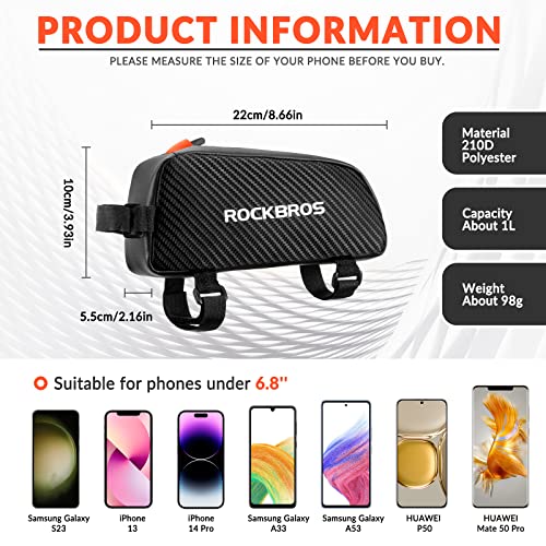 ROCKBROS Sacoche Cadre Vélo Léger Résistant Réfléchissant 1L/0,9L Sac Avant VTT Gravel Cyclo Portable Detachable